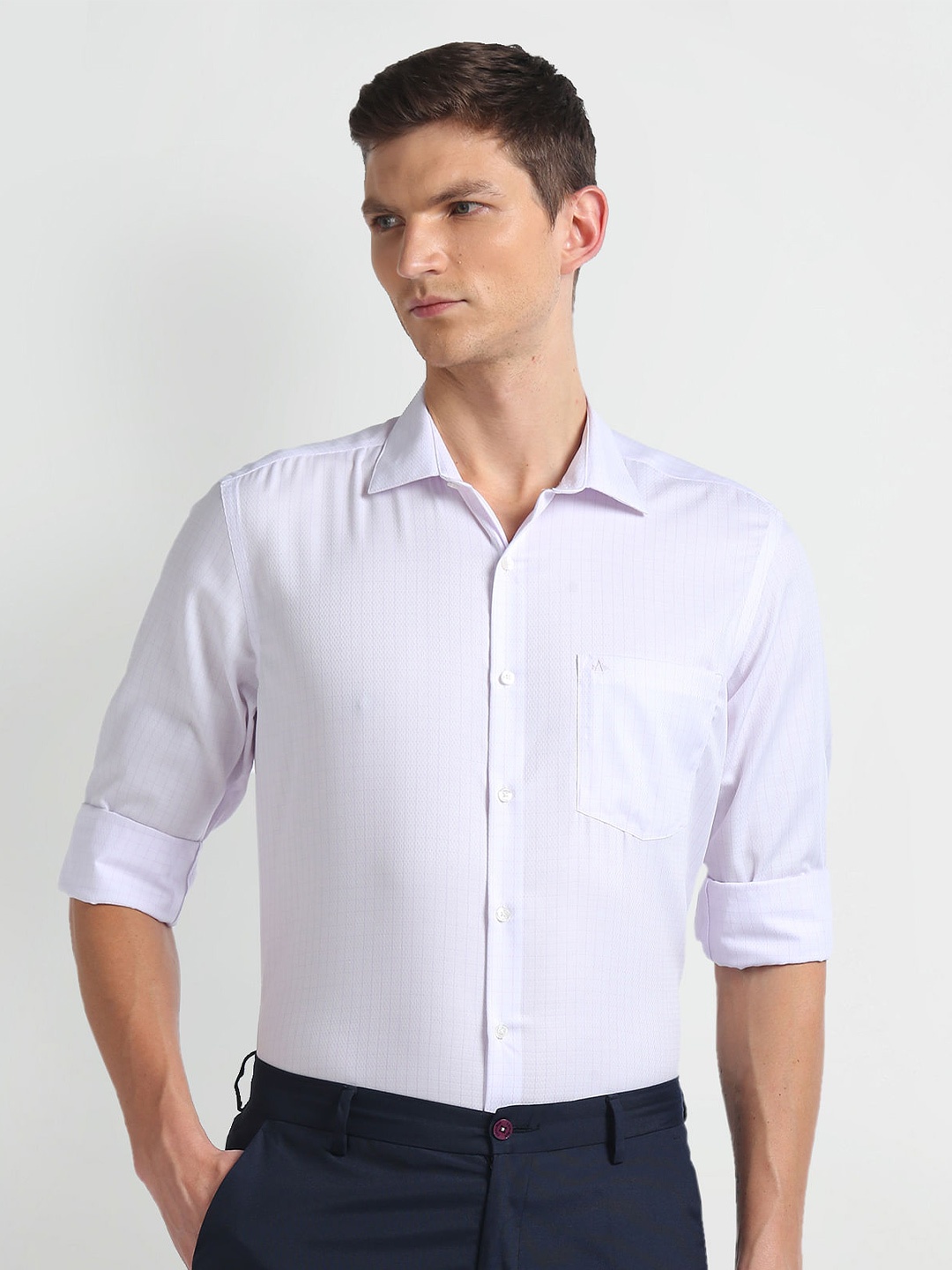 

Arrow Spread Collar Opaque Cotton Autopress Formal Shirt, Purple