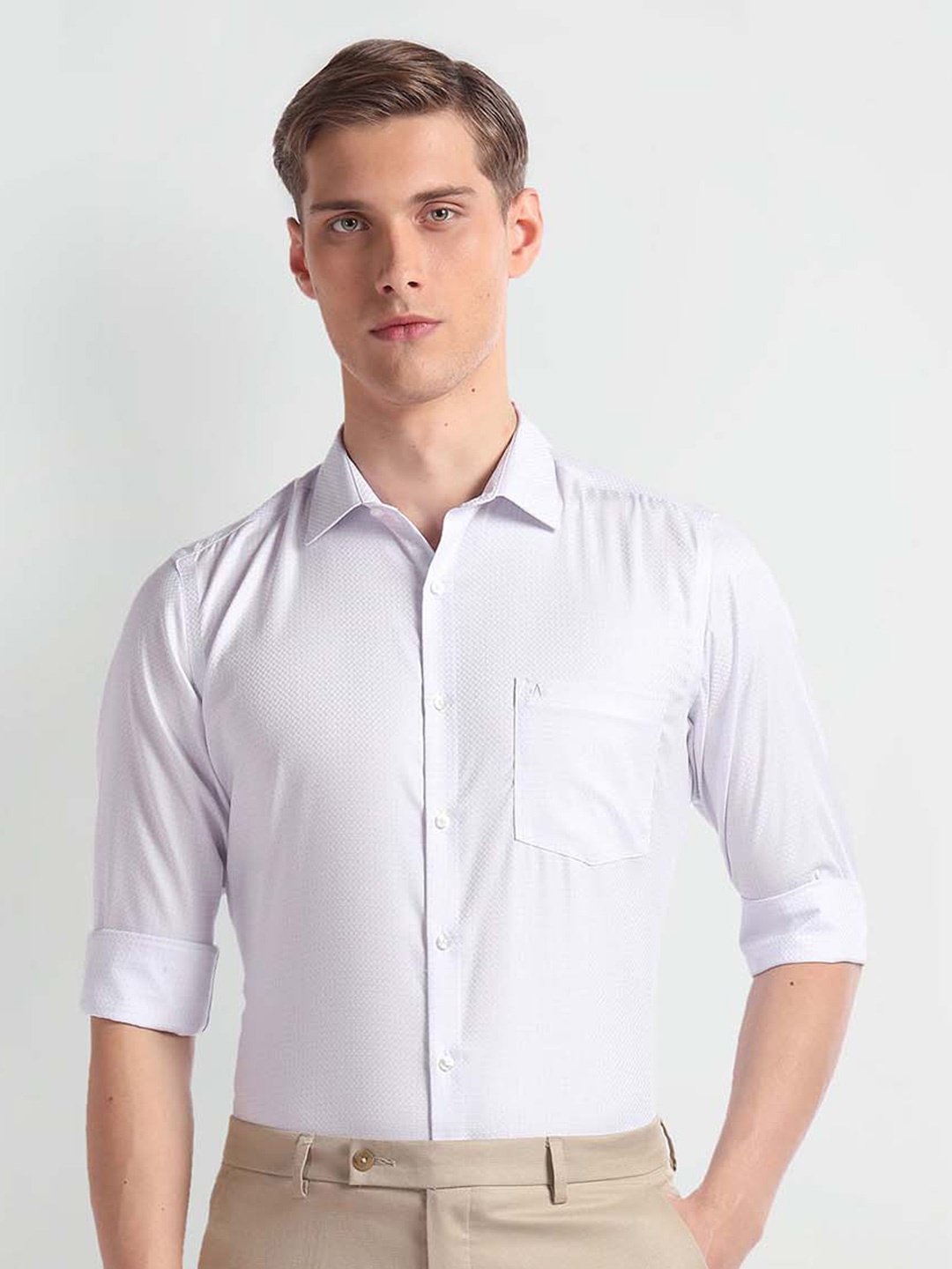

Arrow Textured Opaque Cotton Autopress Formal Shirt, Purple
