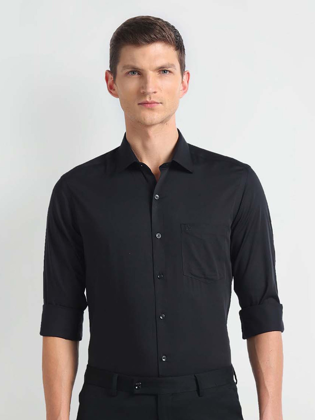 

Arrow Auto Press Slim Fit Cutaway Collar Twill Weave Pure Cotton Autopress Formal Shirt, Black