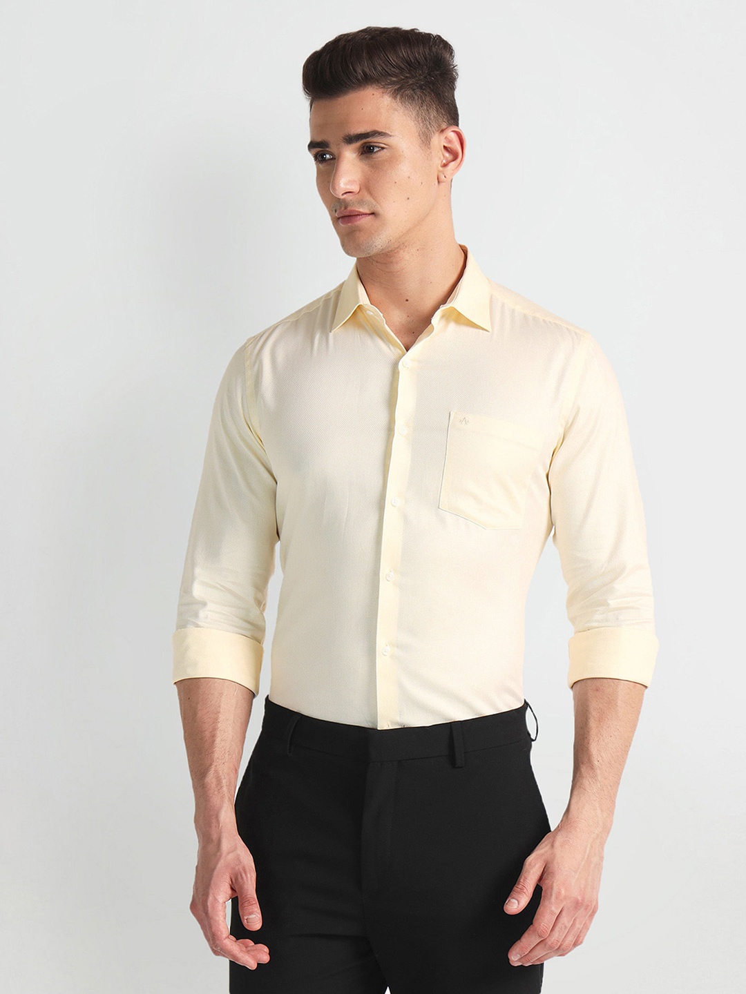 

Arrow Spread Collar Opaque Cotton Formal Shirt, Yellow
