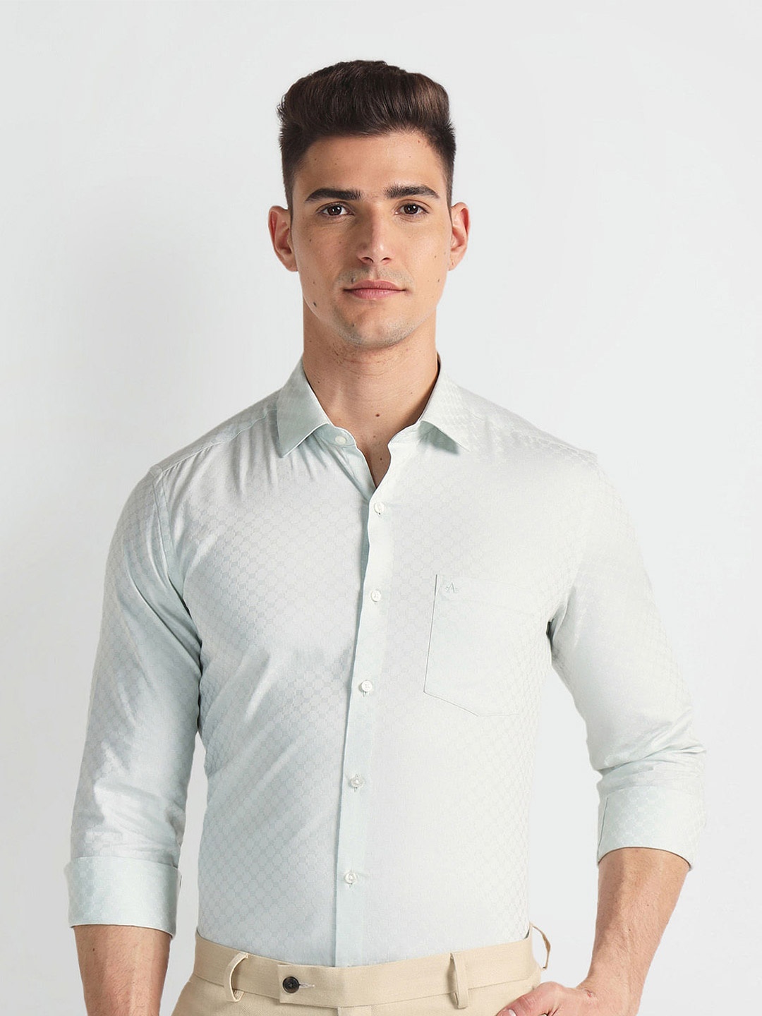 

Arrow Slim Fit Self Design Cotton Formal Shirt, Green