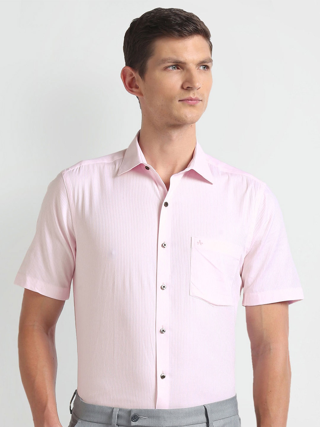 

Arrow Spread Collar Slim Fit Opaque Cotton Formal Shirt, Pink