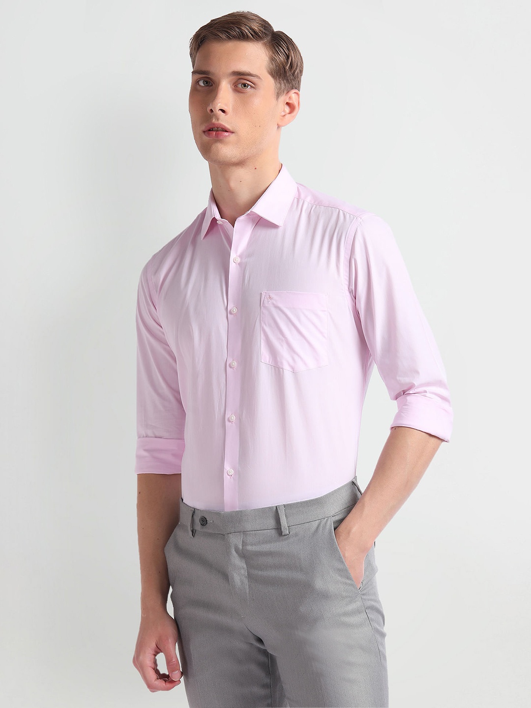 

Arrow Slim Fit Cutaway Collar Pure Cotton Formal Shirt, Pink