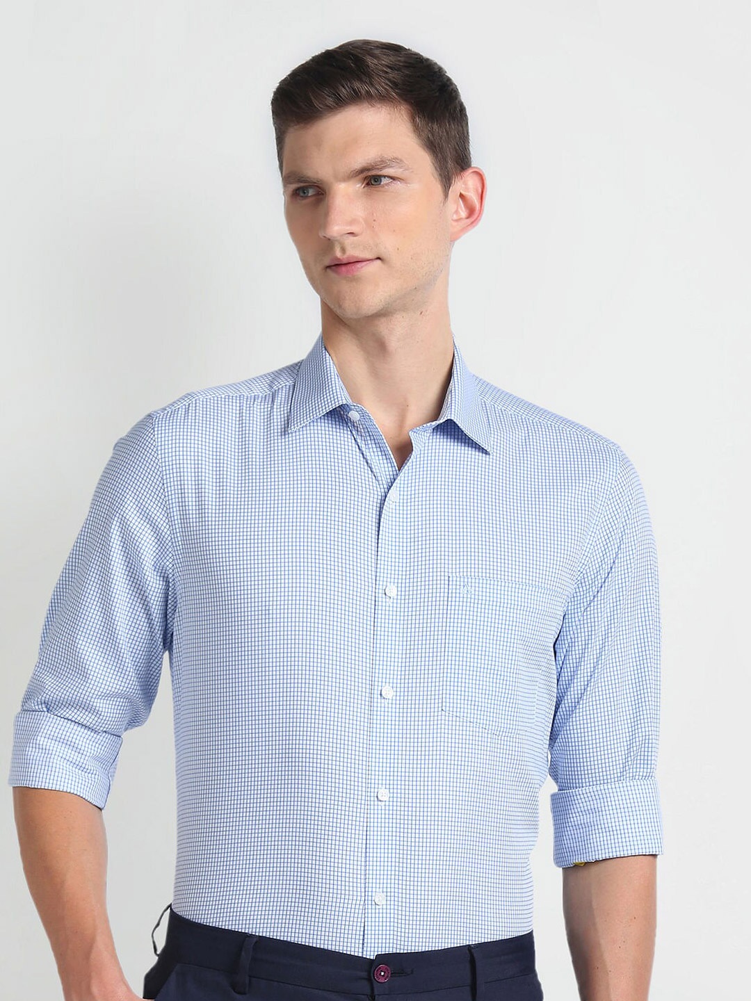 

Arrow Long Sleeves Cotton Opaque Checked Formal Shirt, Blue