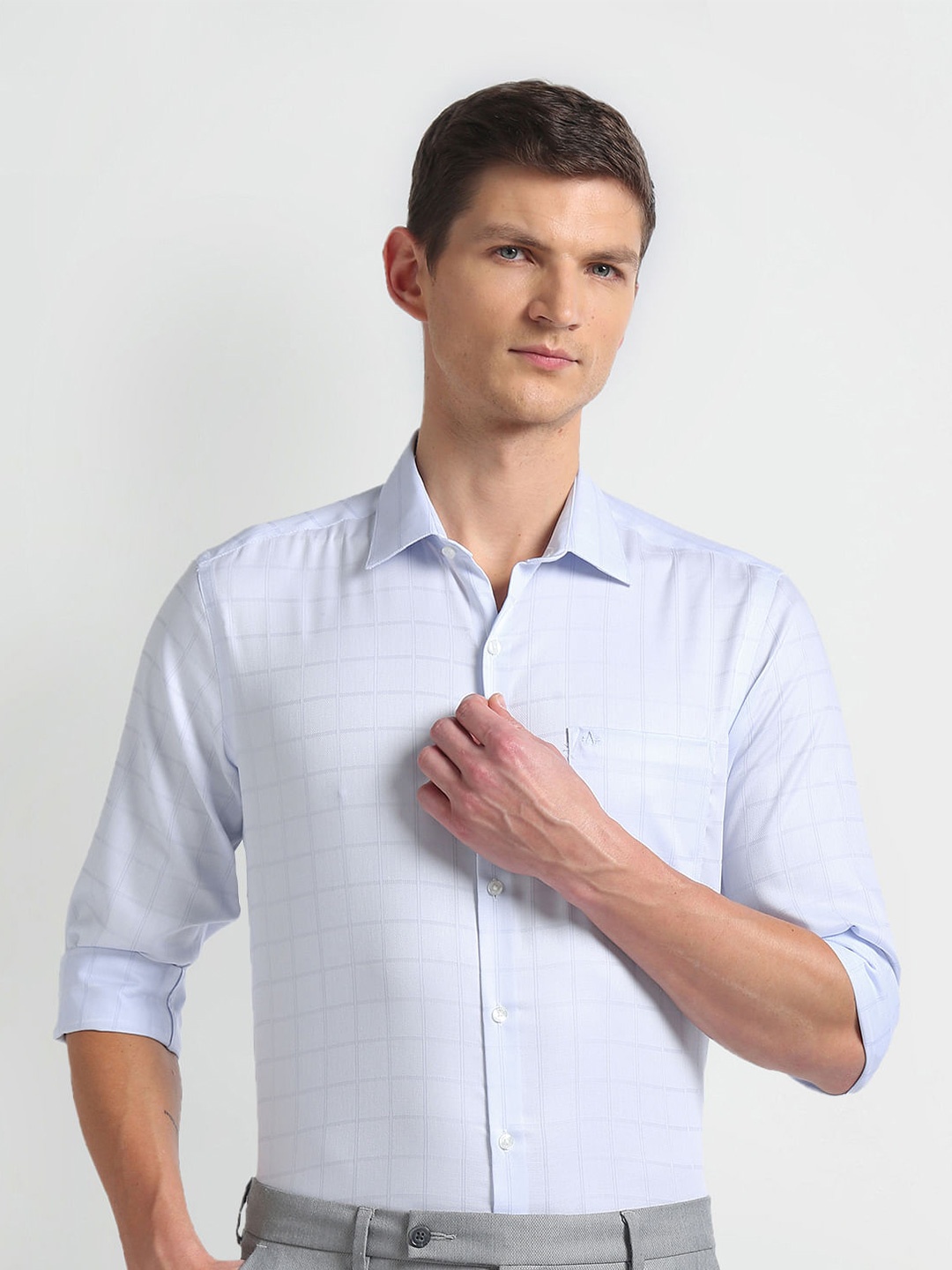 

Arrow Slim Fit Checked Opaque Cotton Autopress Formal Shirt, Blue