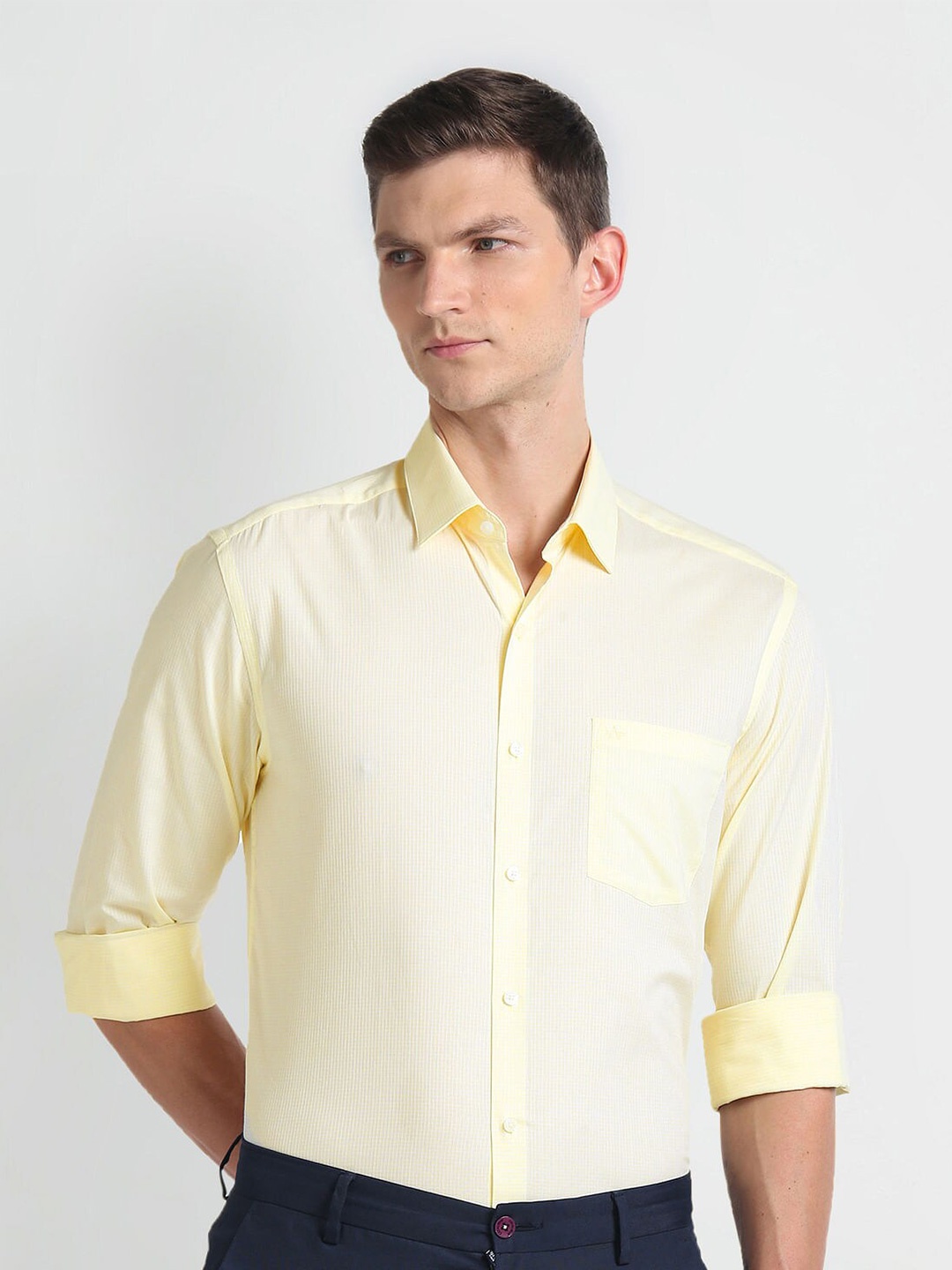 

Arrow Slim Fit Long Sleeves Cotton Opaque Formal Shirt, Yellow