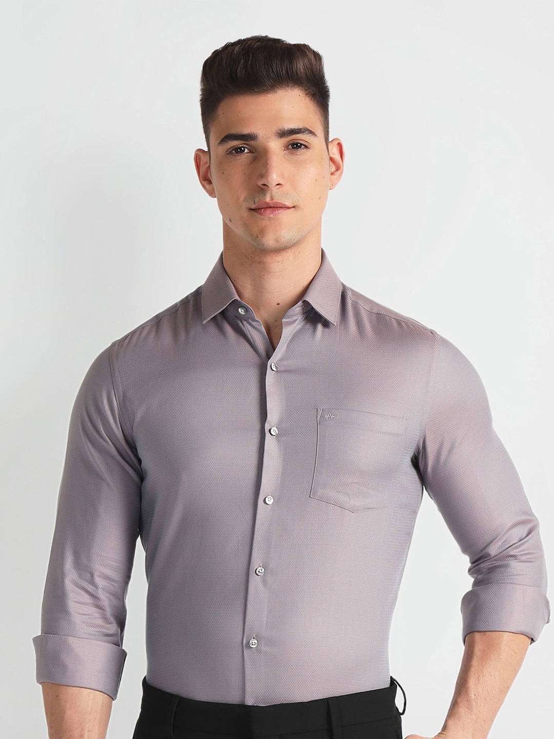 

Arrow Spread Collar Long Sleeves Slim Fit Cotton Formal Shirt, Purple