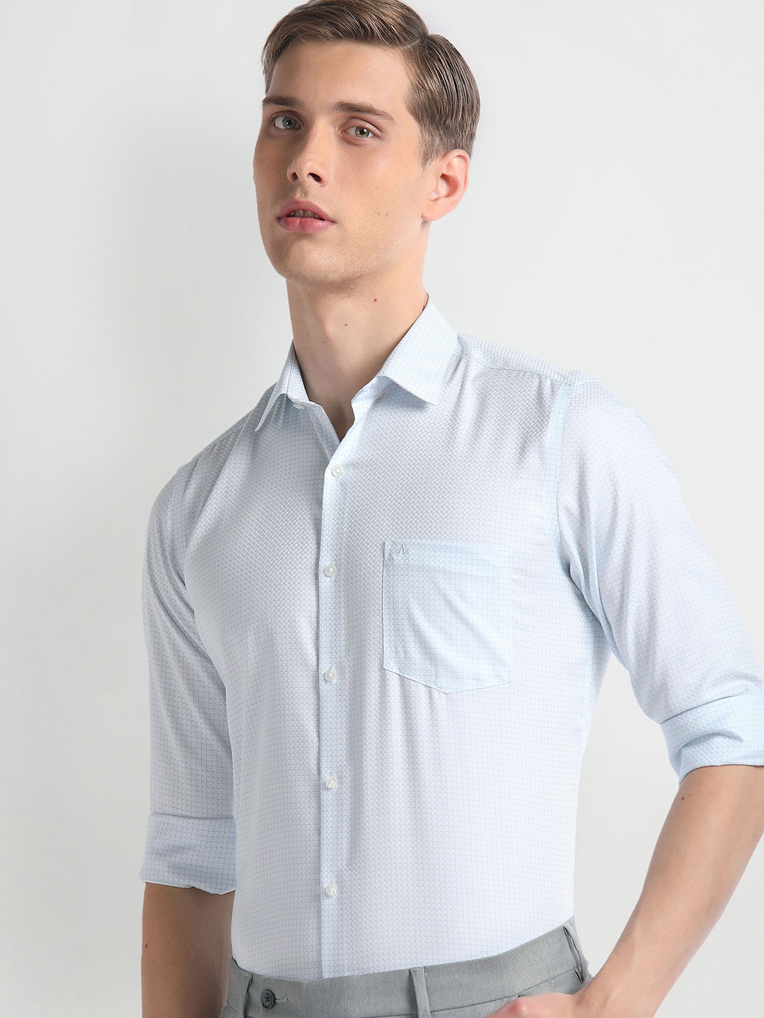 

Arrow Micro Checks Cutaway Collar Opaque Cotton Autopress Formal Shirt, Green