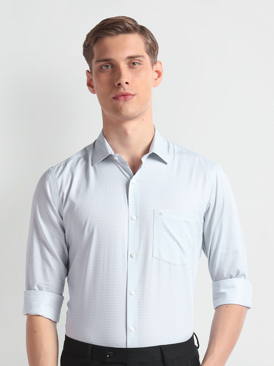 

Arrow Micro Ditsy Printed Opaque Twill Cotton Formal Shirt, Grey