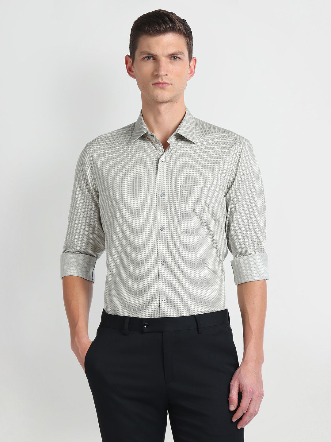 

Arrow Micro Ditsy Printed Pure Cotton Twill Formal Shirt, Khaki