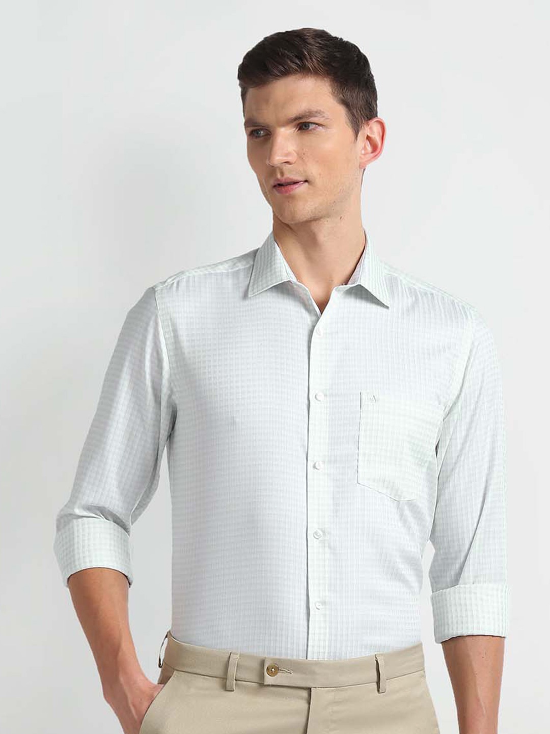 

Arrow Classic Fit Checked Pure Cotton Autopress Formal Shirt, Green