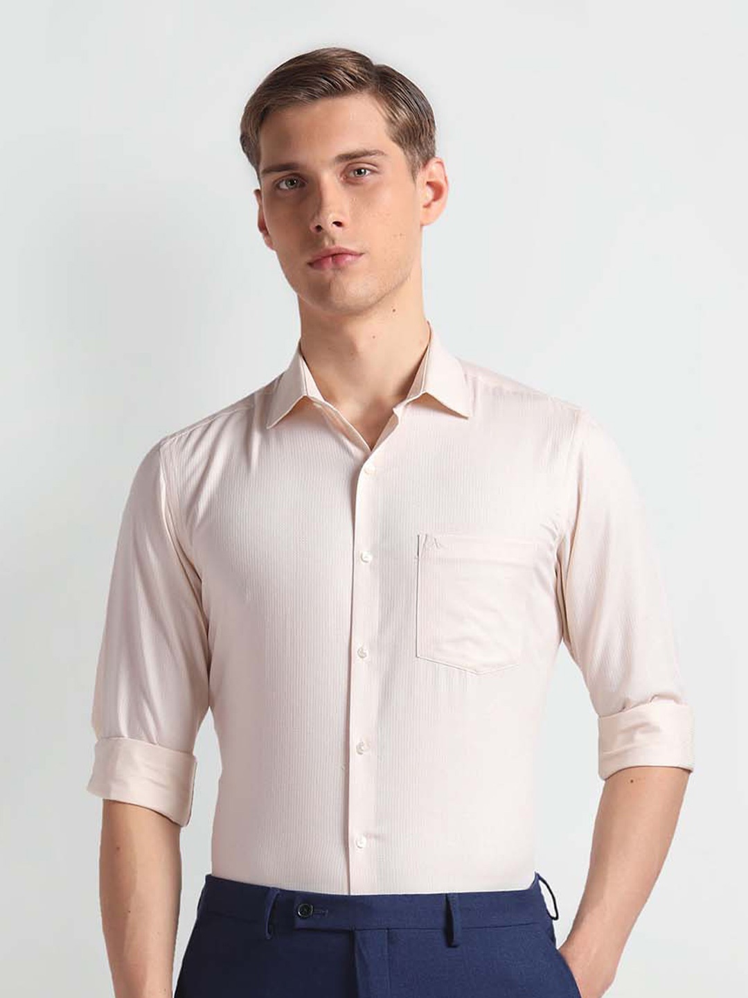 

Arrow Spread Collar Opaque Cotton Formal Shirt, Beige