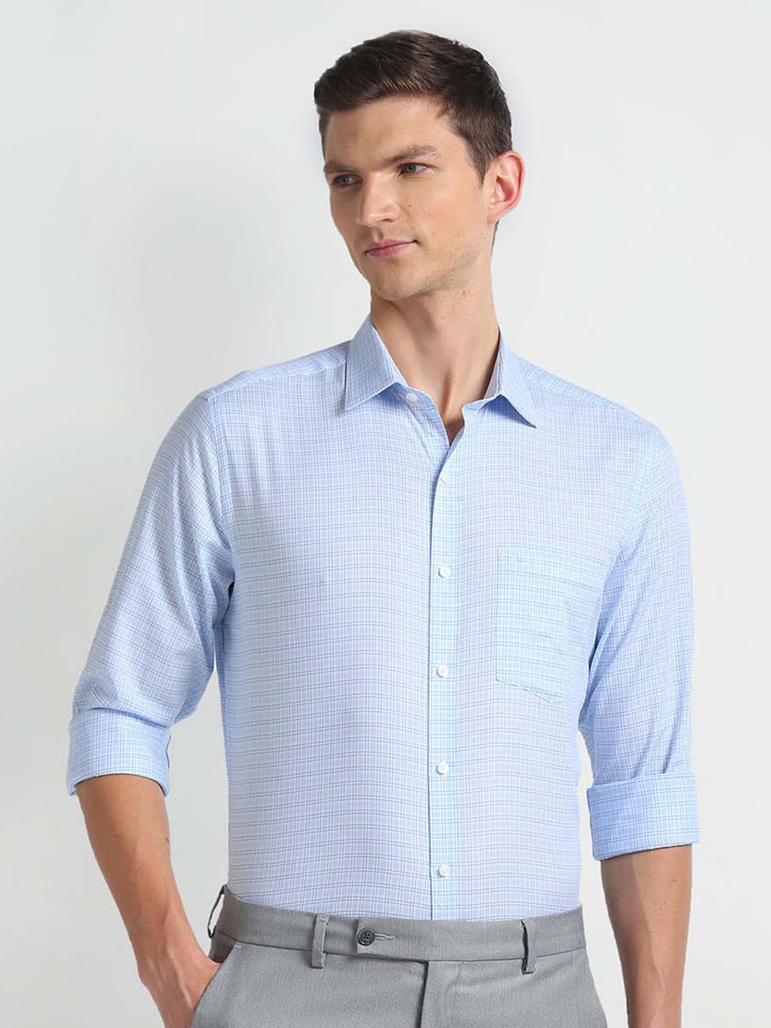 

Arrow Long Sleeves Regular Fit Cotton Opaque Checked Formal Shirt, Blue