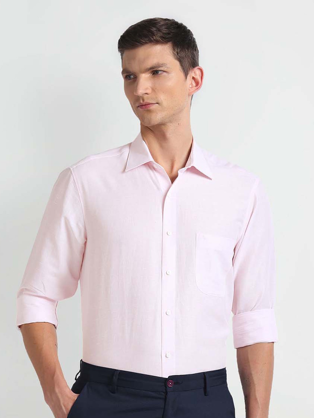 

Arrow Spread Collar Long Sleeves Regular Fit Linen 1851 Formal Shirt, Pink