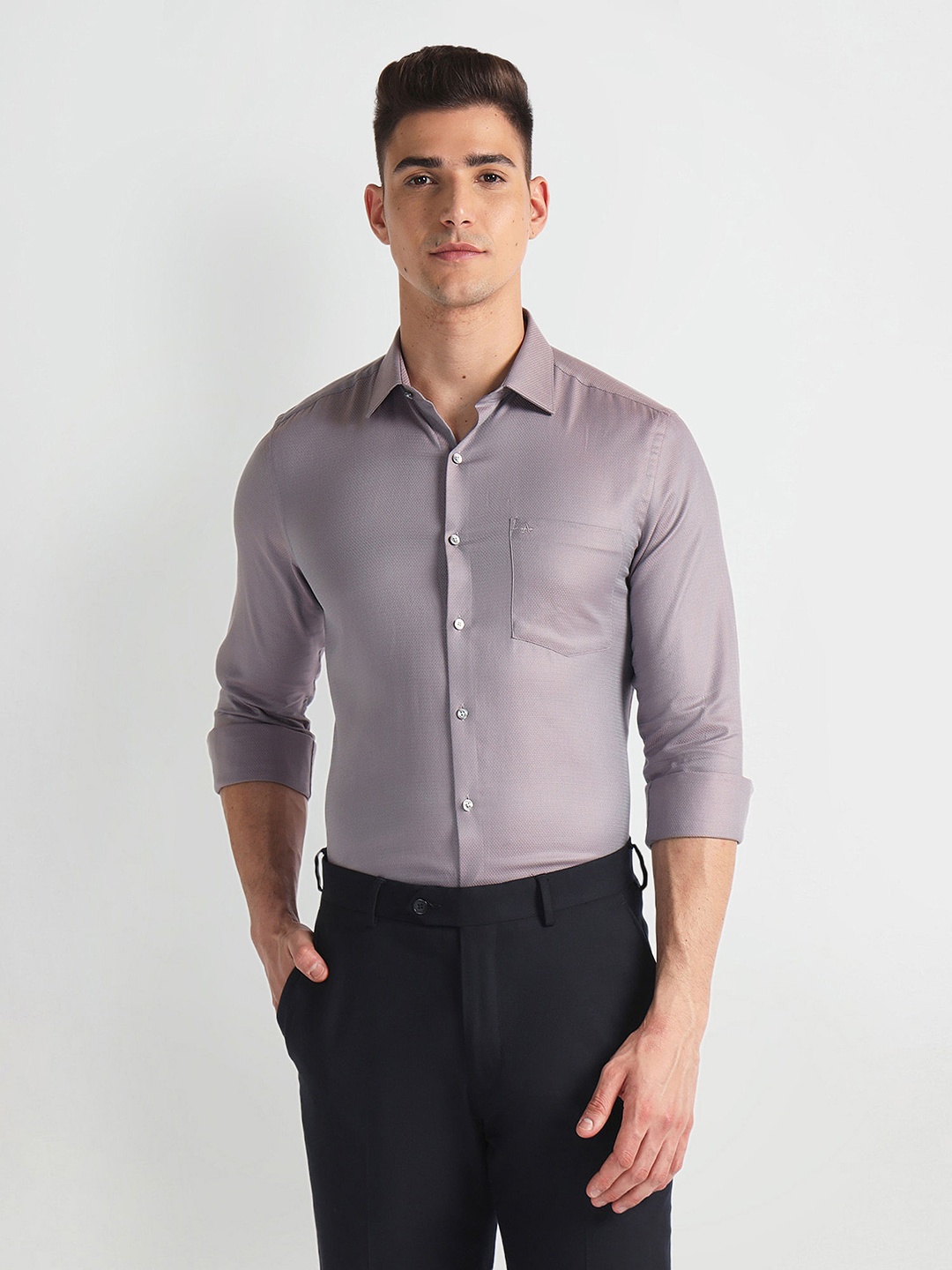 

Arrow Spread Collar Cotton Regular Fit Opaque Formal Shirt, Purple
