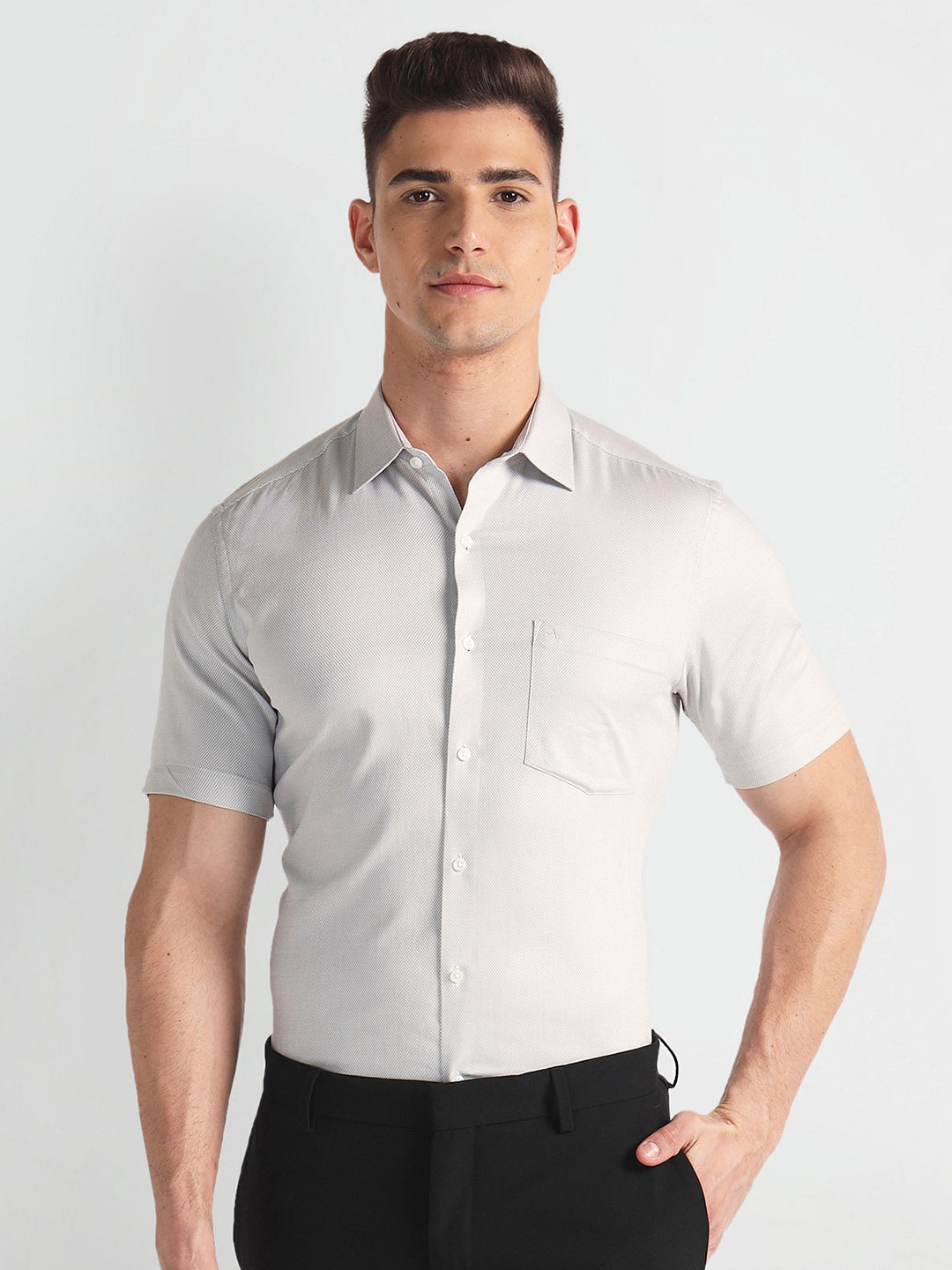 

Arrow Spread Collar Opaque Cotton Formal Shirt, Grey