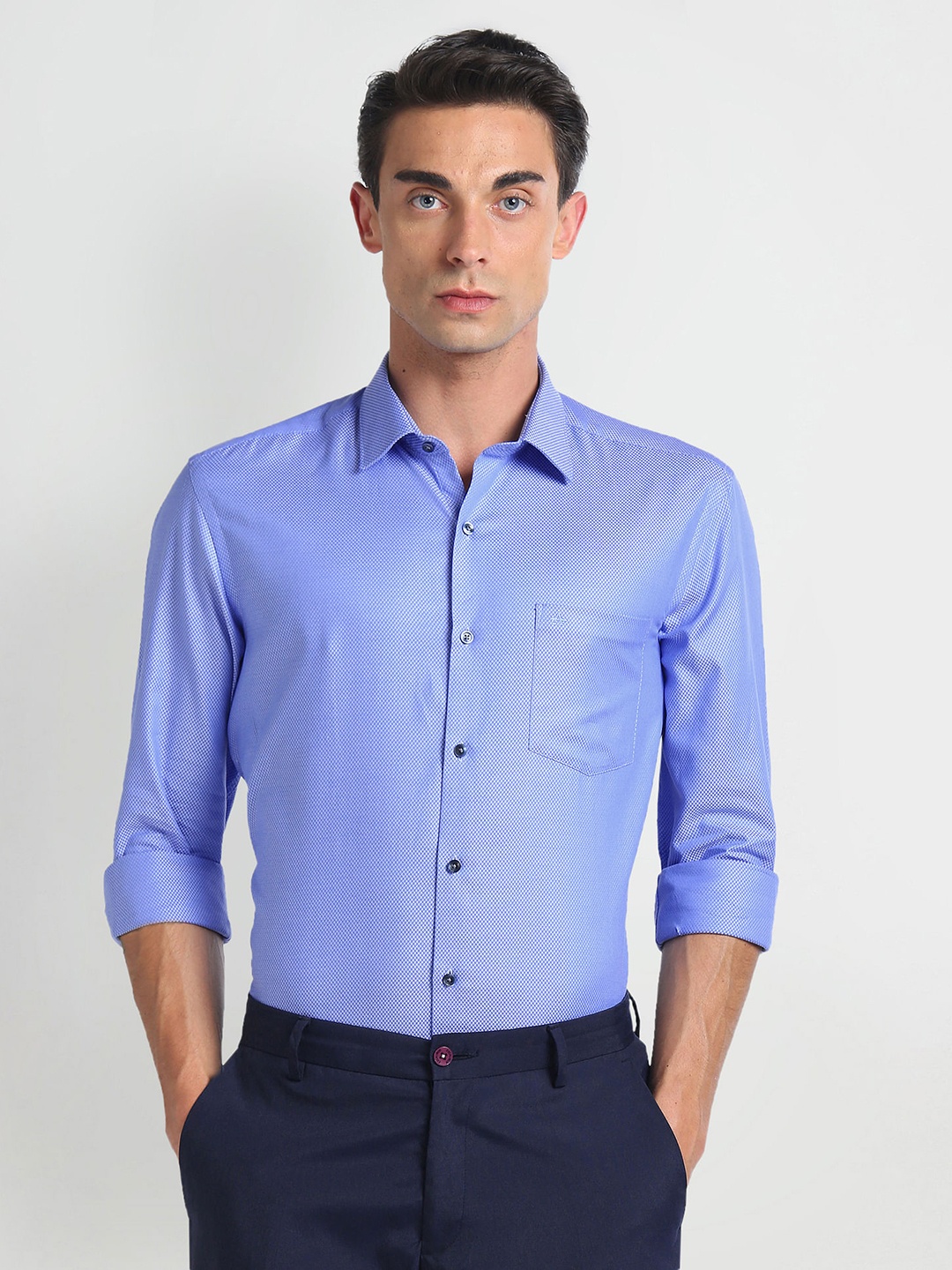 

Arrow Slim Fit Opaque Pure Cotton Formal Shirt, Blue