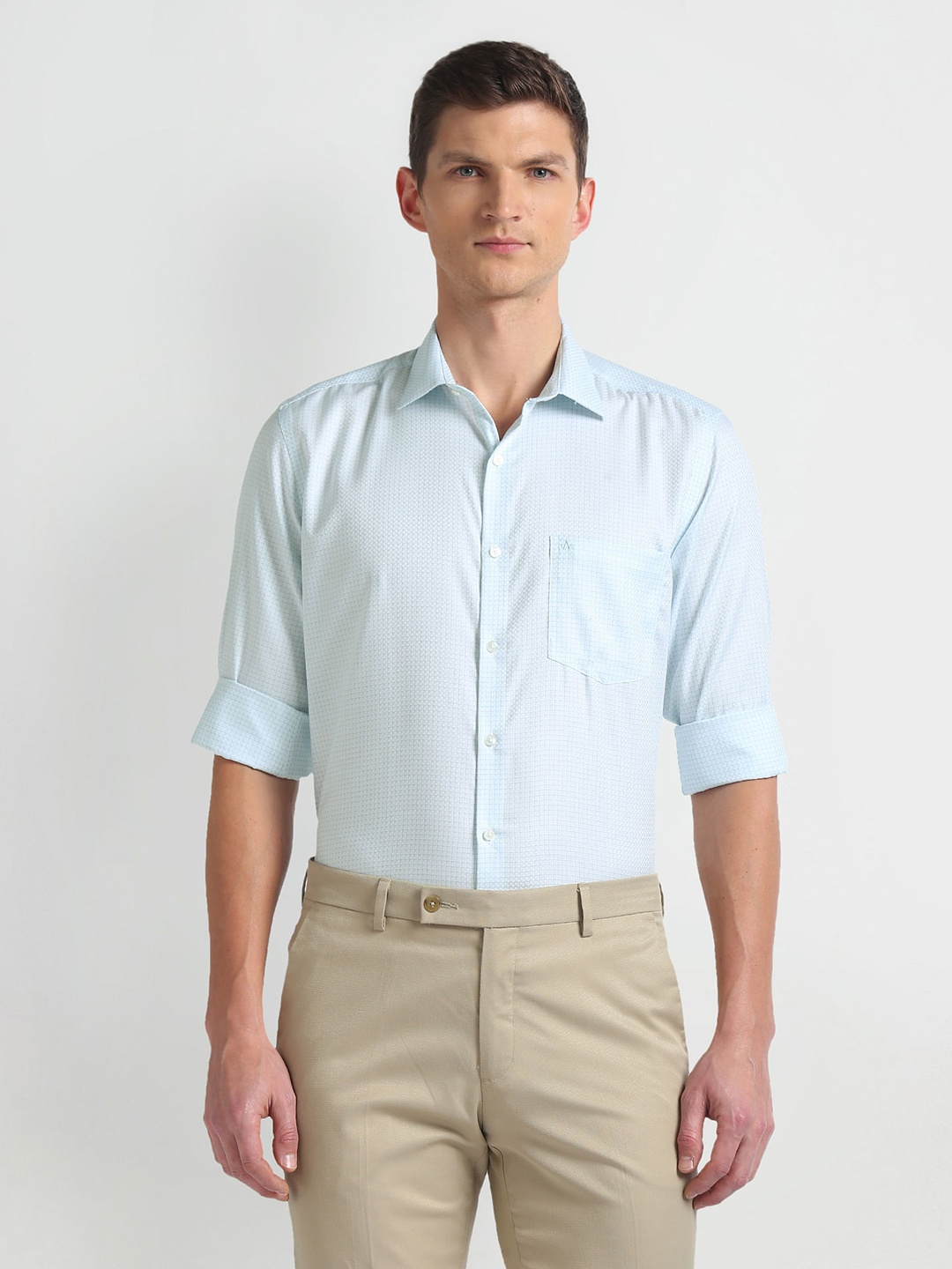

Arrow Spread Collar Opaque Cotton Autopress Formal Shirt, Green