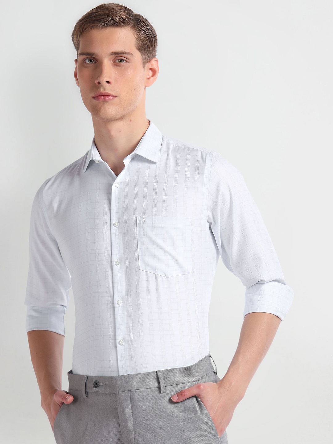 

Arrow Opaque Checked Pure Cotton Autopress Formal Shirt, Grey