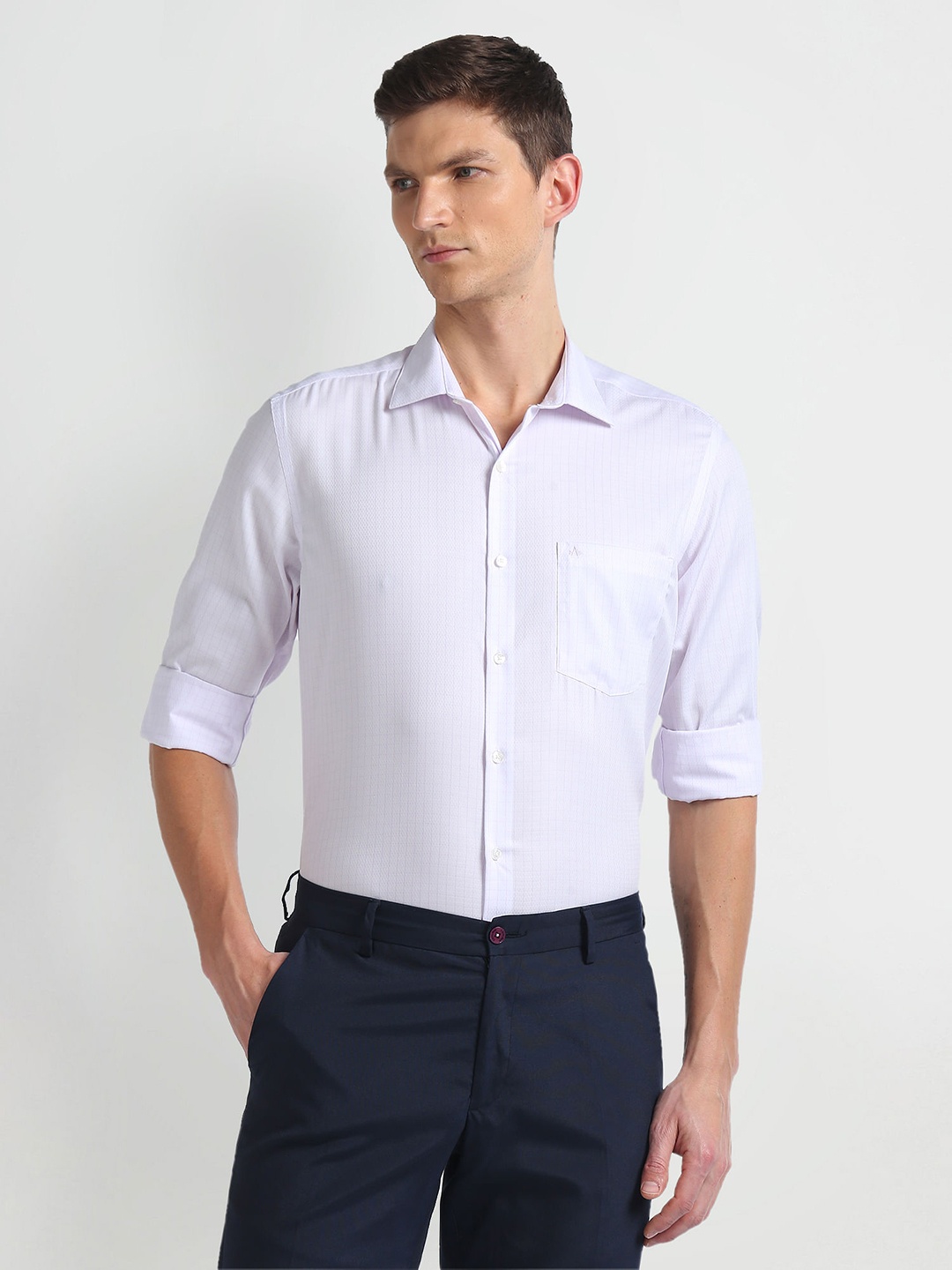 

Arrow Graph Check Slim Fit Spread Collar Cotton Autopress Formal Shirt, Purple