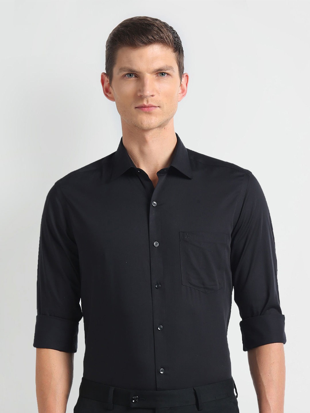 

Arrow Long Sleeves Pure Cotton Auto Press Slim Fit Autopress Formal Shirt, Black