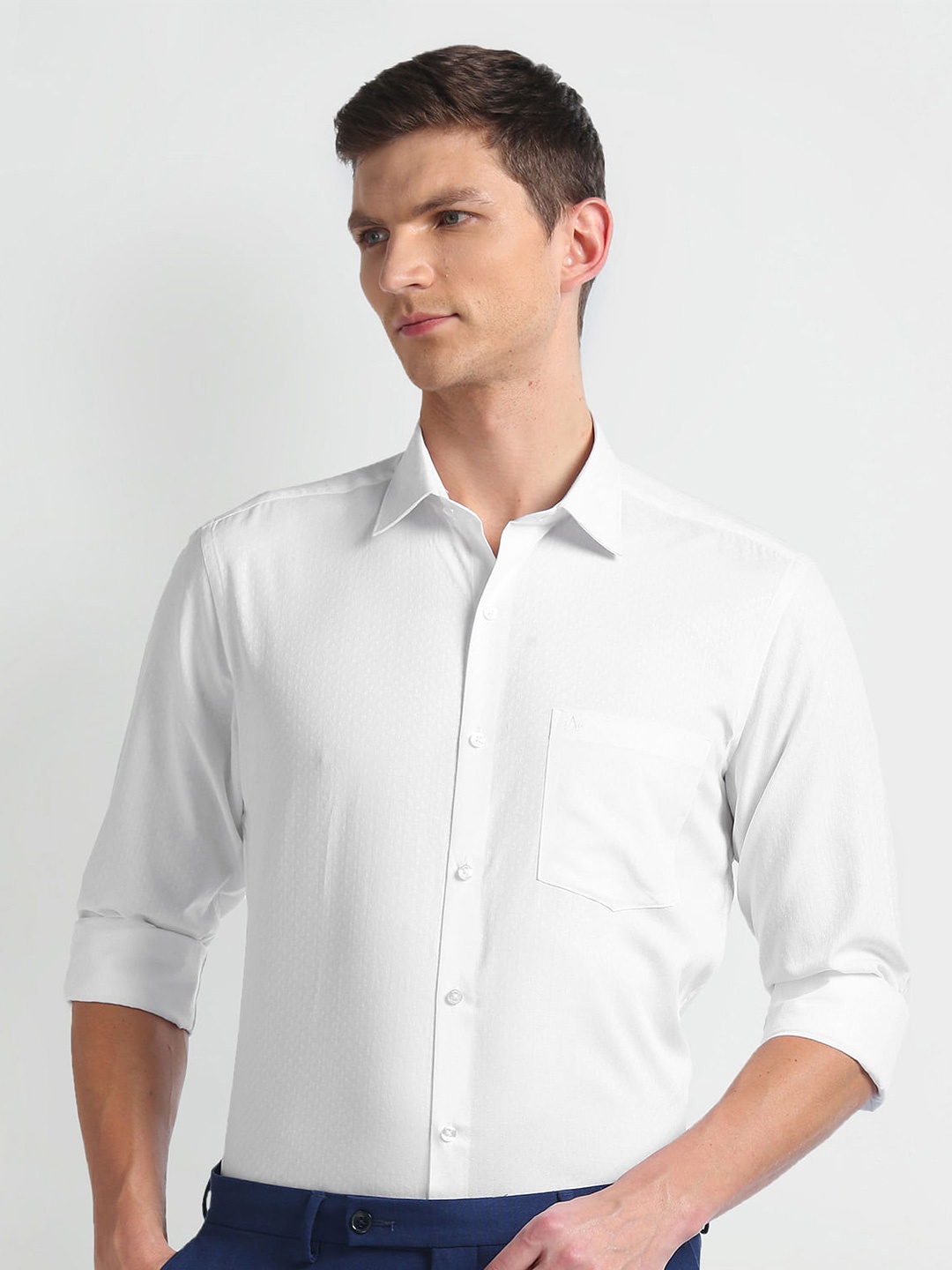 

Arrow Textured Spread Collar Long Sleeves Cotton Formal Shirt, White