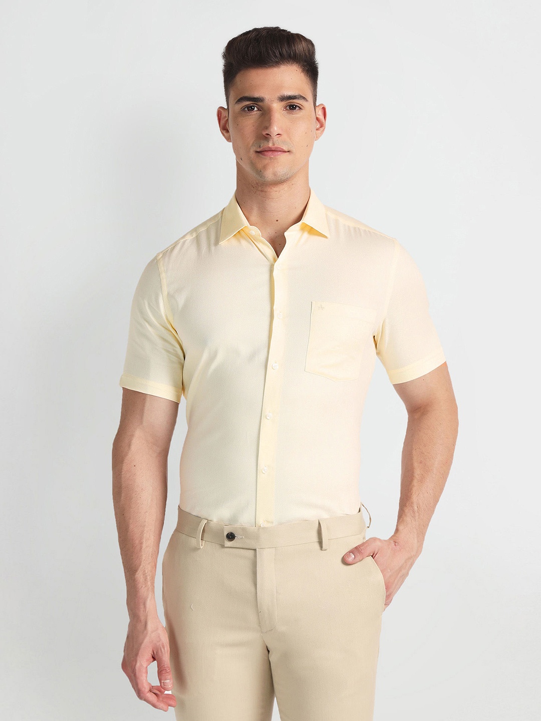 

Arrow Short Sleeves Regular Fit Cotton Opaque Formal Shirt, Yellow