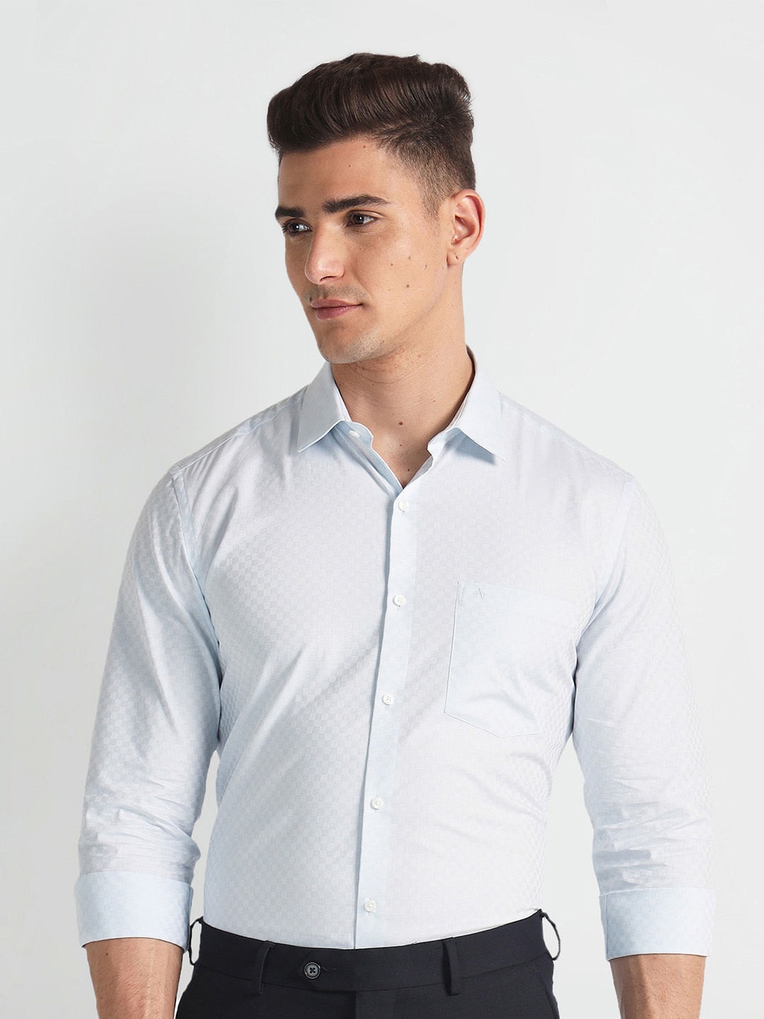 

Arrow Textured Long Sleeves Pure Cotton Formal Shirt, Blue