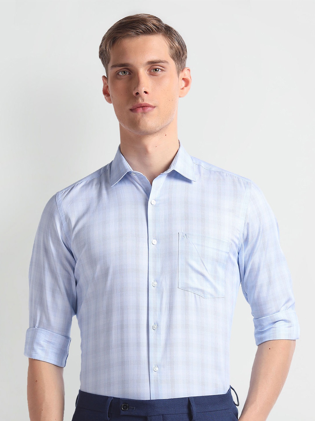 

Arrow Checked Pure Cotton Long Sleeves Formal Shirt, Blue