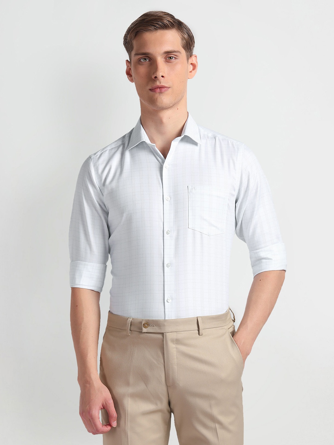 

Arrow Slim Fit Spread Collar Cotton Autopress Formal Shirt, Grey
