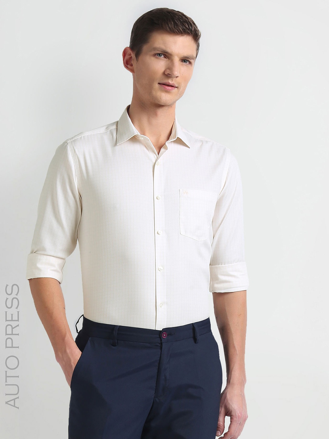 

Arrow Graph Check Slim Fit Spread Collar Cotton Autopress Formal Shirt, Yellow