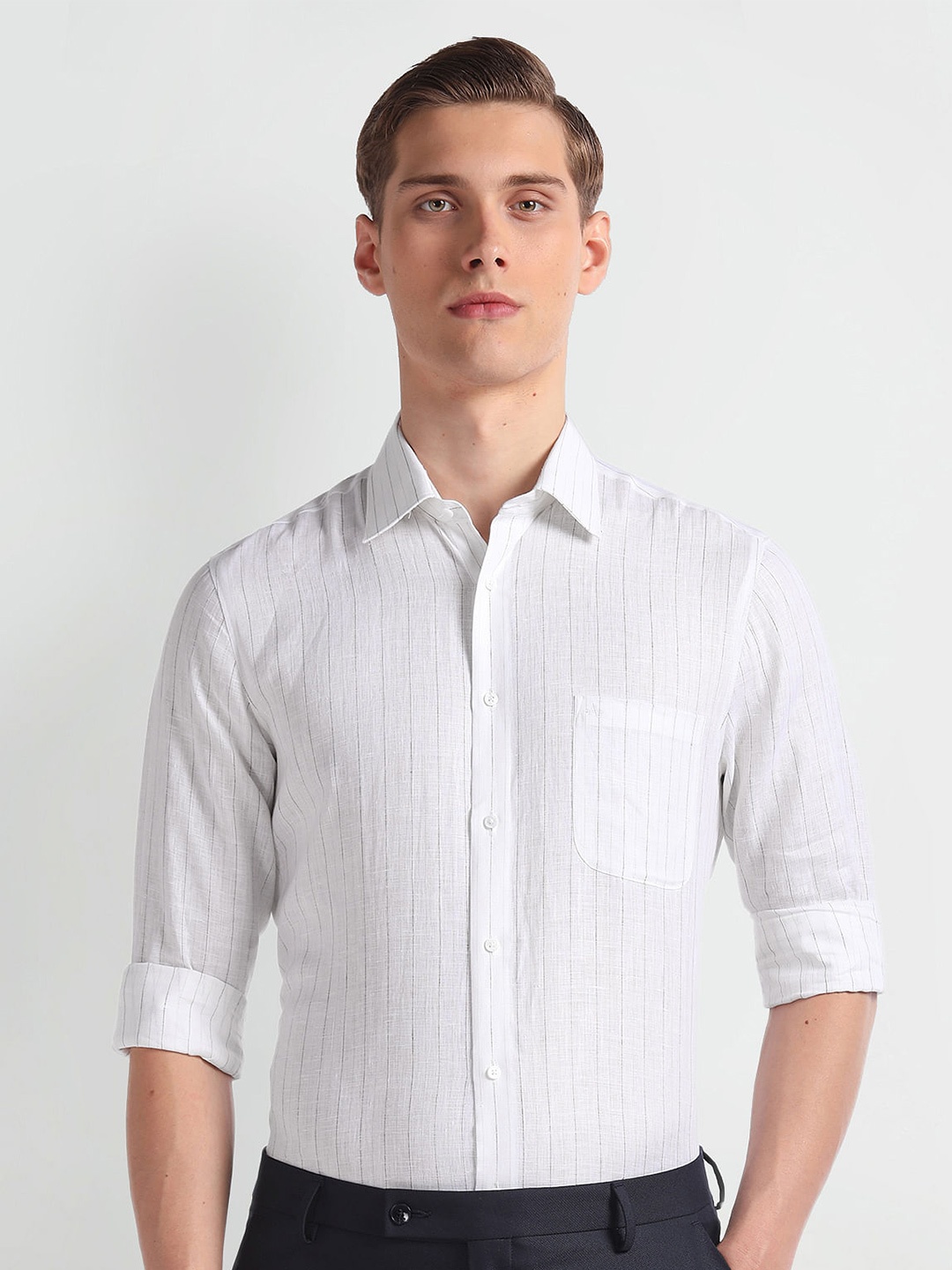 

Arrow Vertical Striped Linen 1851 Formal Shirt, White