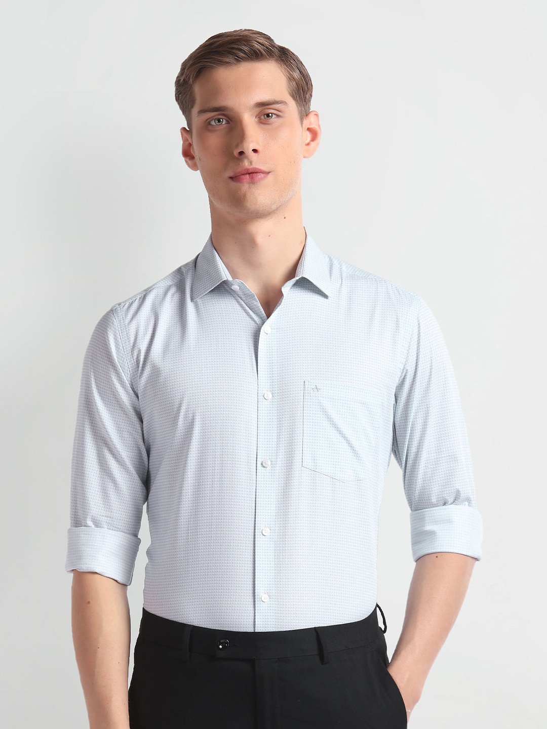 

Arrow Micro Ditsy Printed Pure Cotton Twill Formal Shirt, Grey