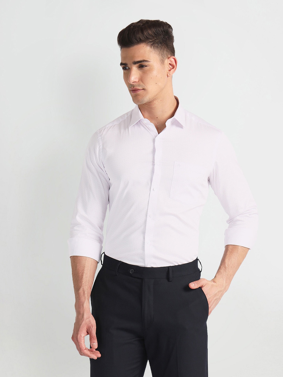 

Arrow spread collar Long Sleeves Striped Cotton Formal Shirt, Pink