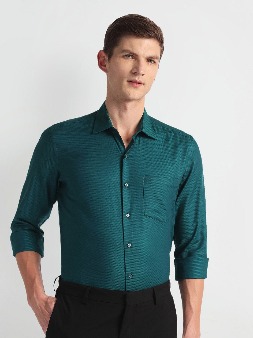 

Arrow Long Sleeves Dobby Cotton Formal Shirt, Green