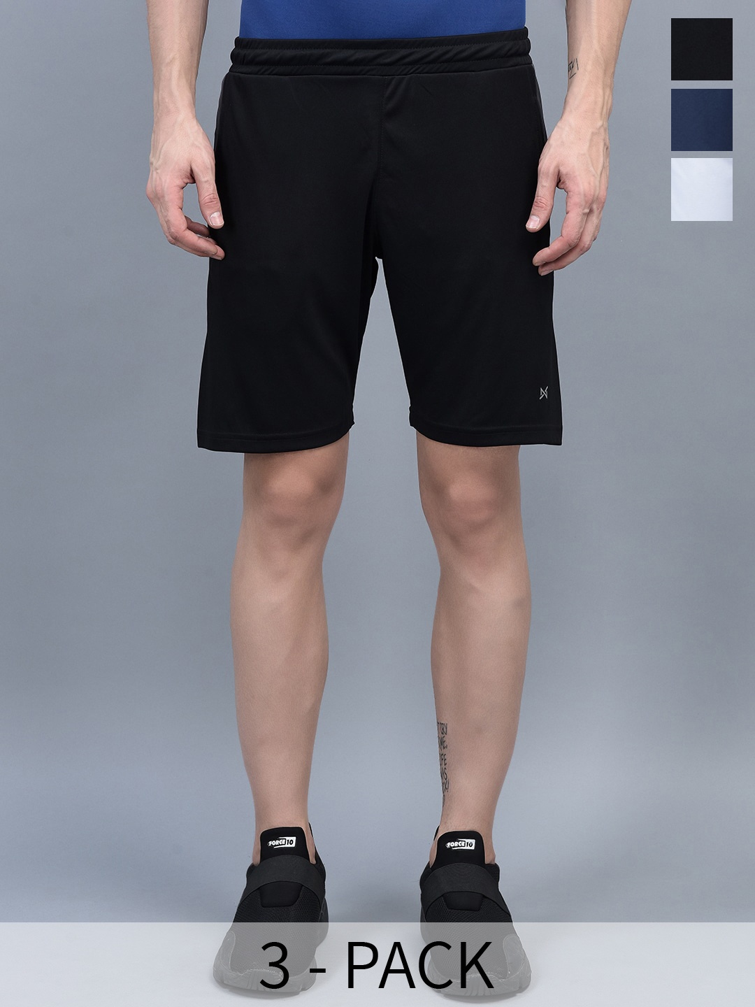 Force NXT Men Pack Of 3 Anti Viral Anti Odour Cool Training Sports Shorts, Navy blue