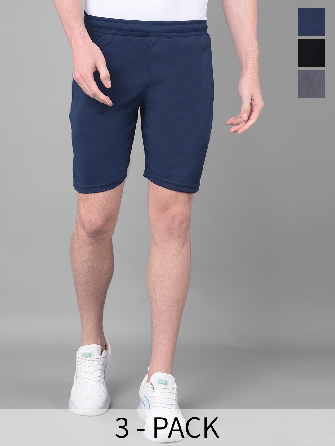 

Force NXT Men Pack Of 3 Mid-Rise Anti Viral Anti Odour Cool Training Shorts, Navy blue