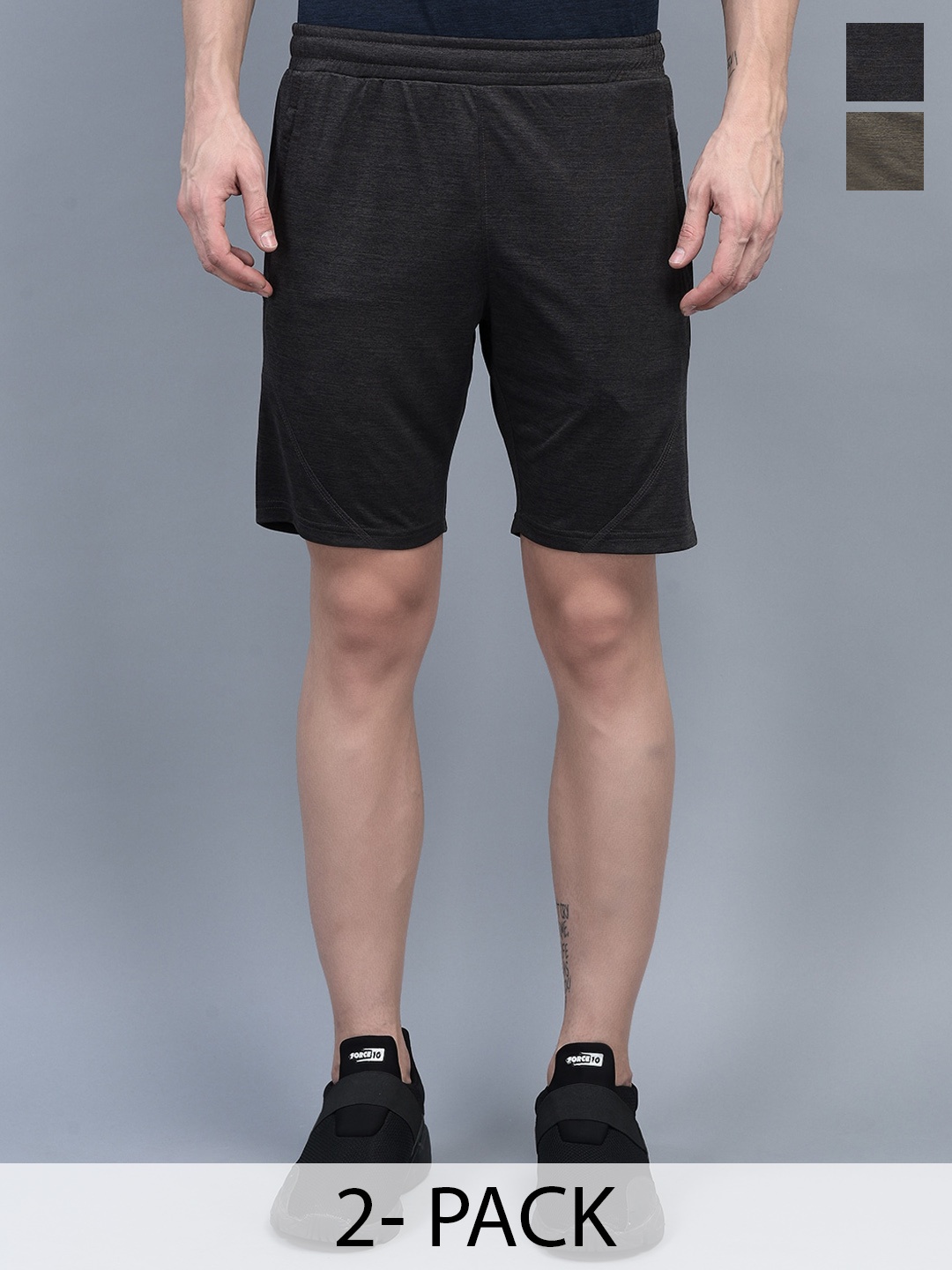 

Force NXT Men Pack Of 2 Anti-Viral Anti-Odour Cool Training Shorts, Grey melange