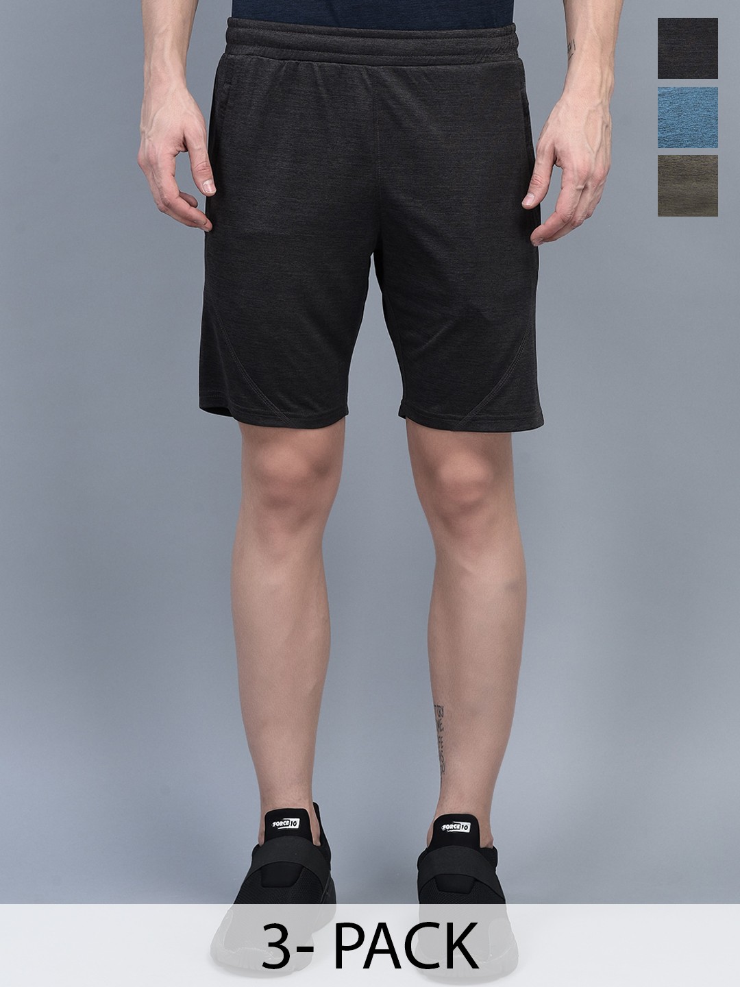 

Force NXT Pack Of 3 Anti Viral Anti Odour Cool Training or Gym Sports Shorts, Grey melange
