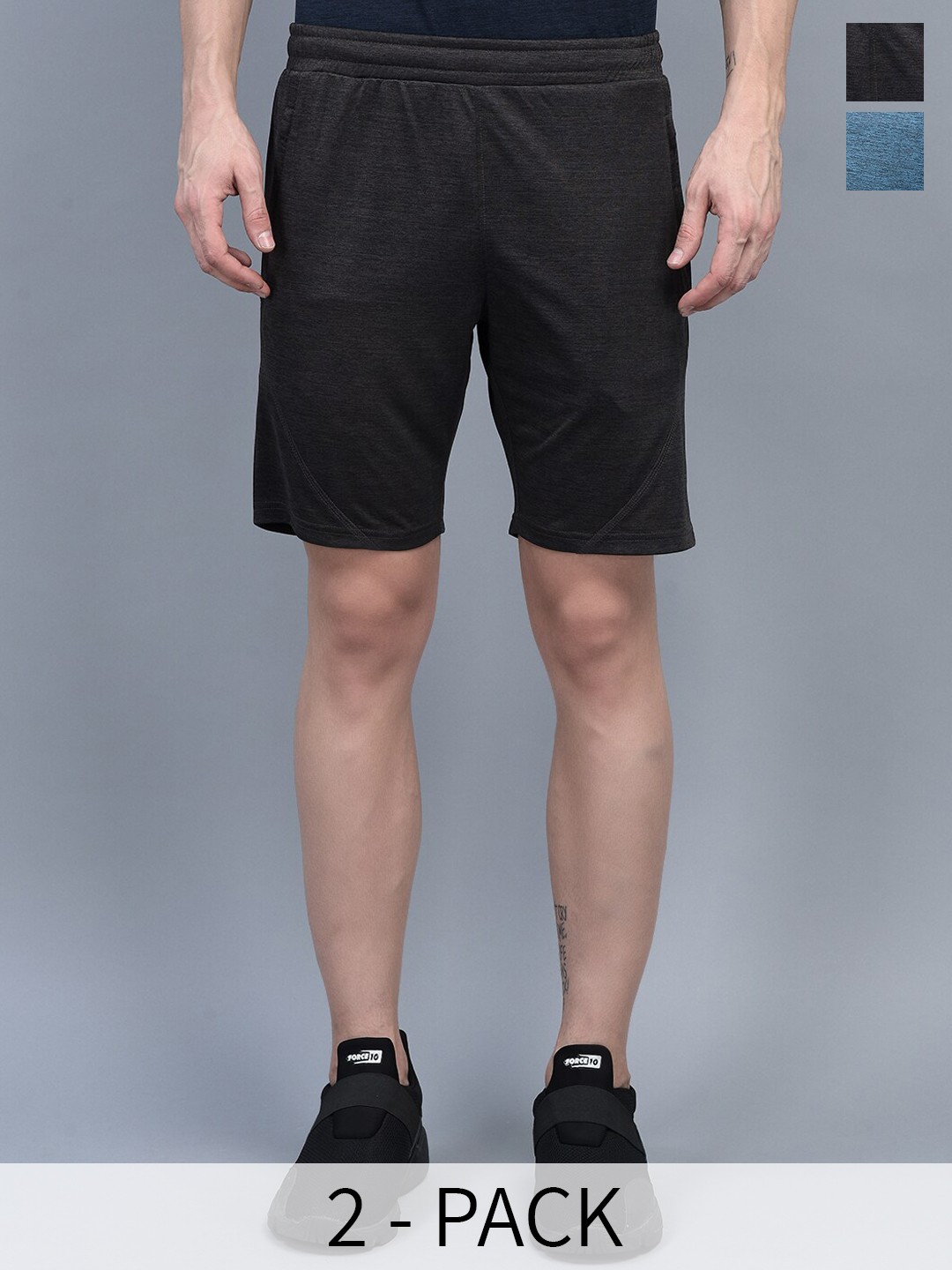 

Force NXT Men Pack Of 2 Anti Viral Anti Odour Cool Sports Shorts, Grey melange