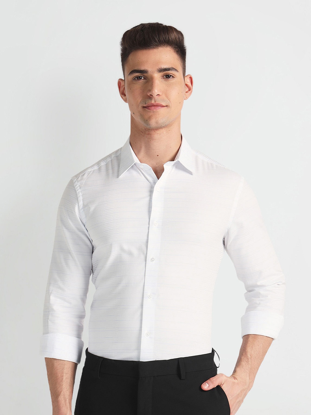 

Arrow New York Slim Fit Striped Pure Cotton Formal Shirt, White