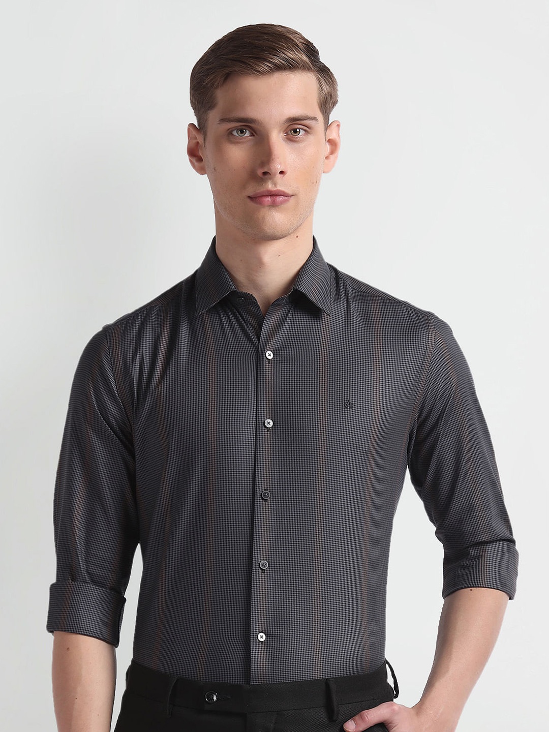 

Arrow New York Abstract Printed Spread Collar Slim Fit Opaque Formal Shirt, Black