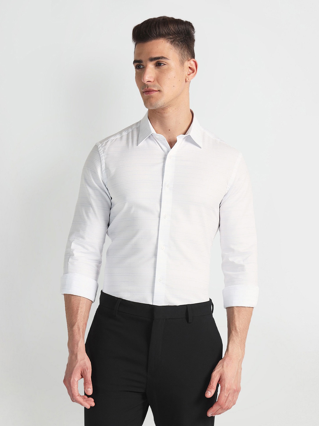 

Arrow New York Spread Collar Striped Pure Cotton Slim Fit Formal Shirt, White