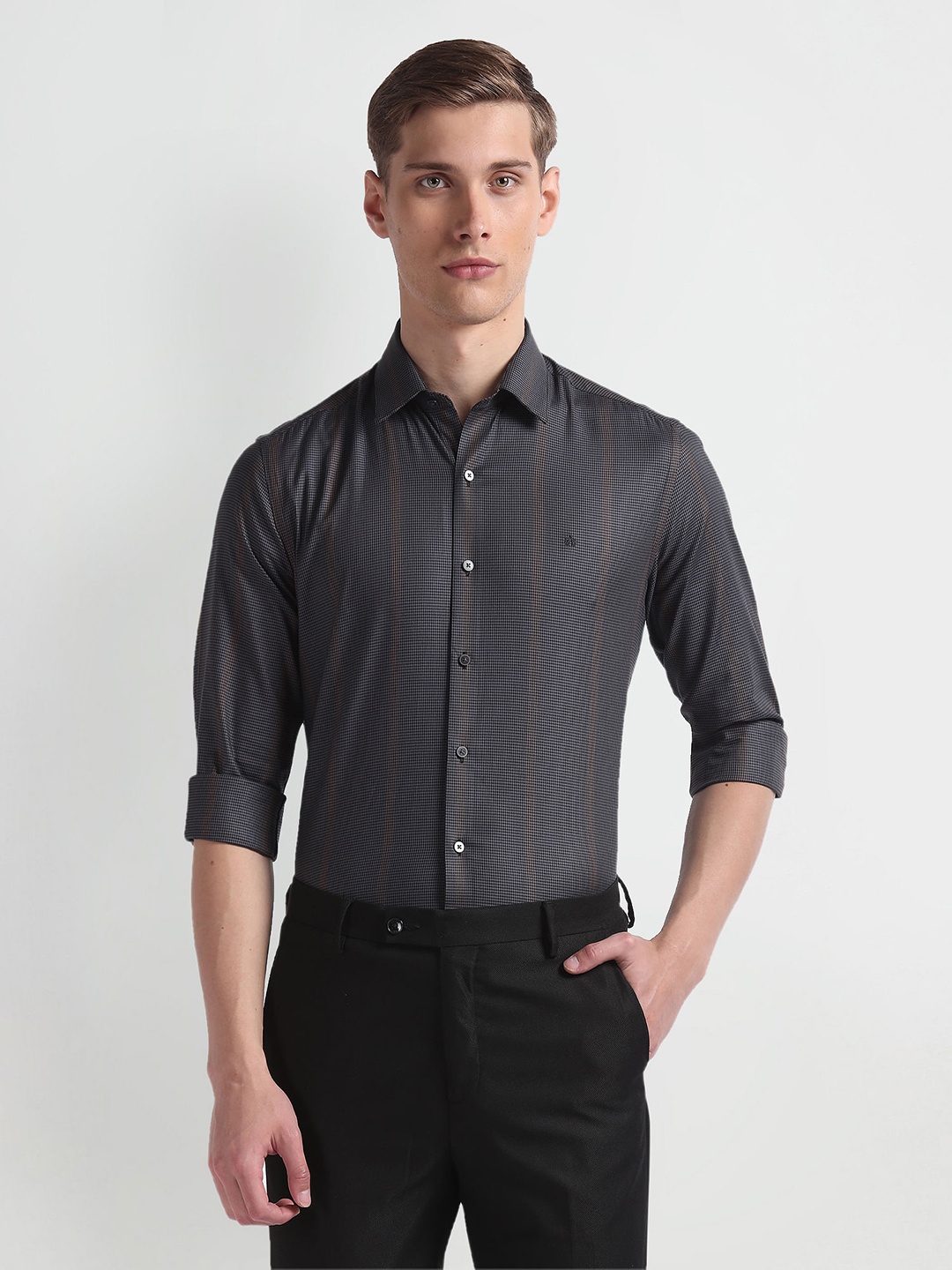 

Arrow New York Slim Fit Checked Pure Cotton Formal Shirt, Black
