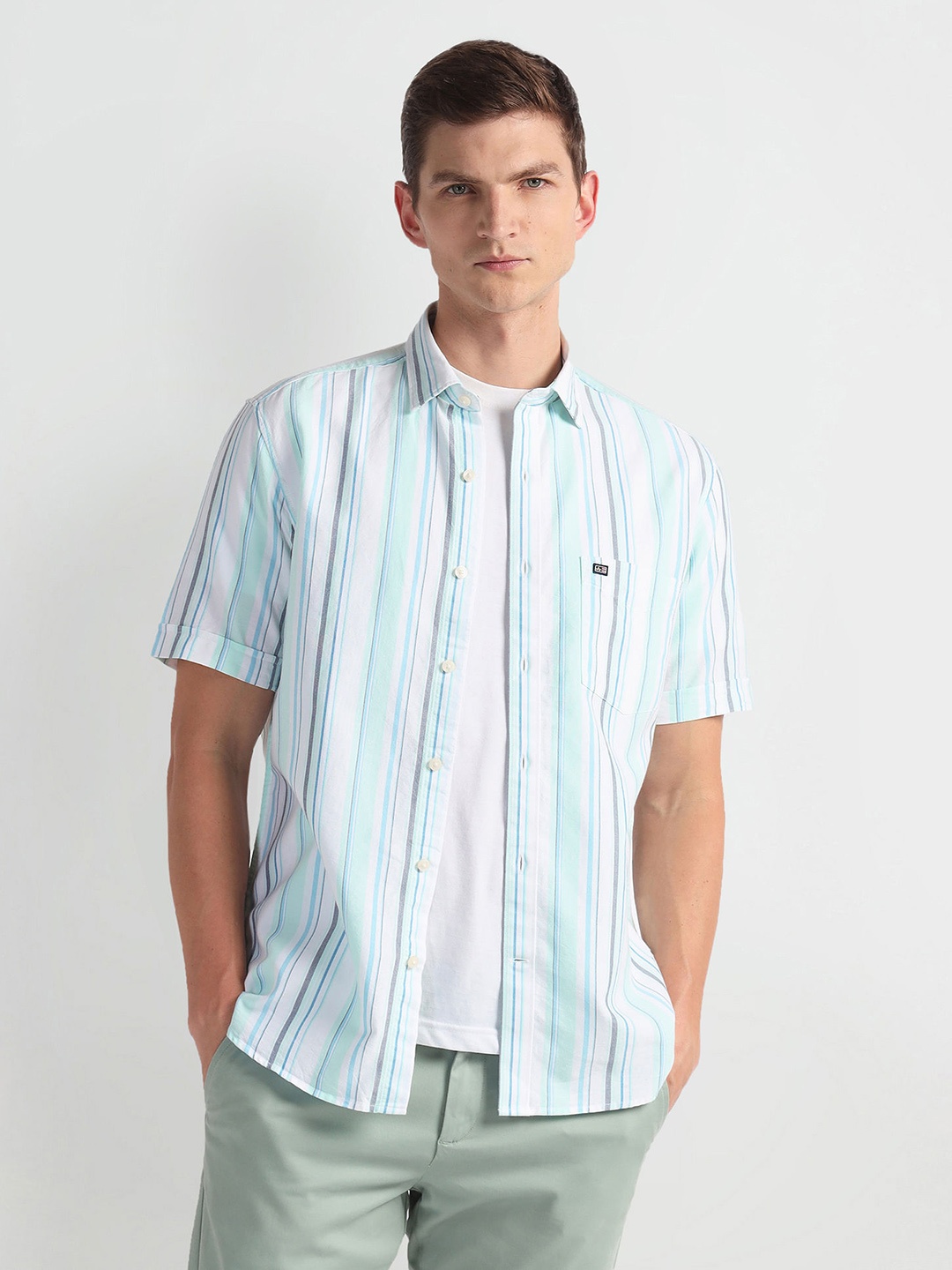 

Arrow Sport Striped Twill Casual Shirt, Green