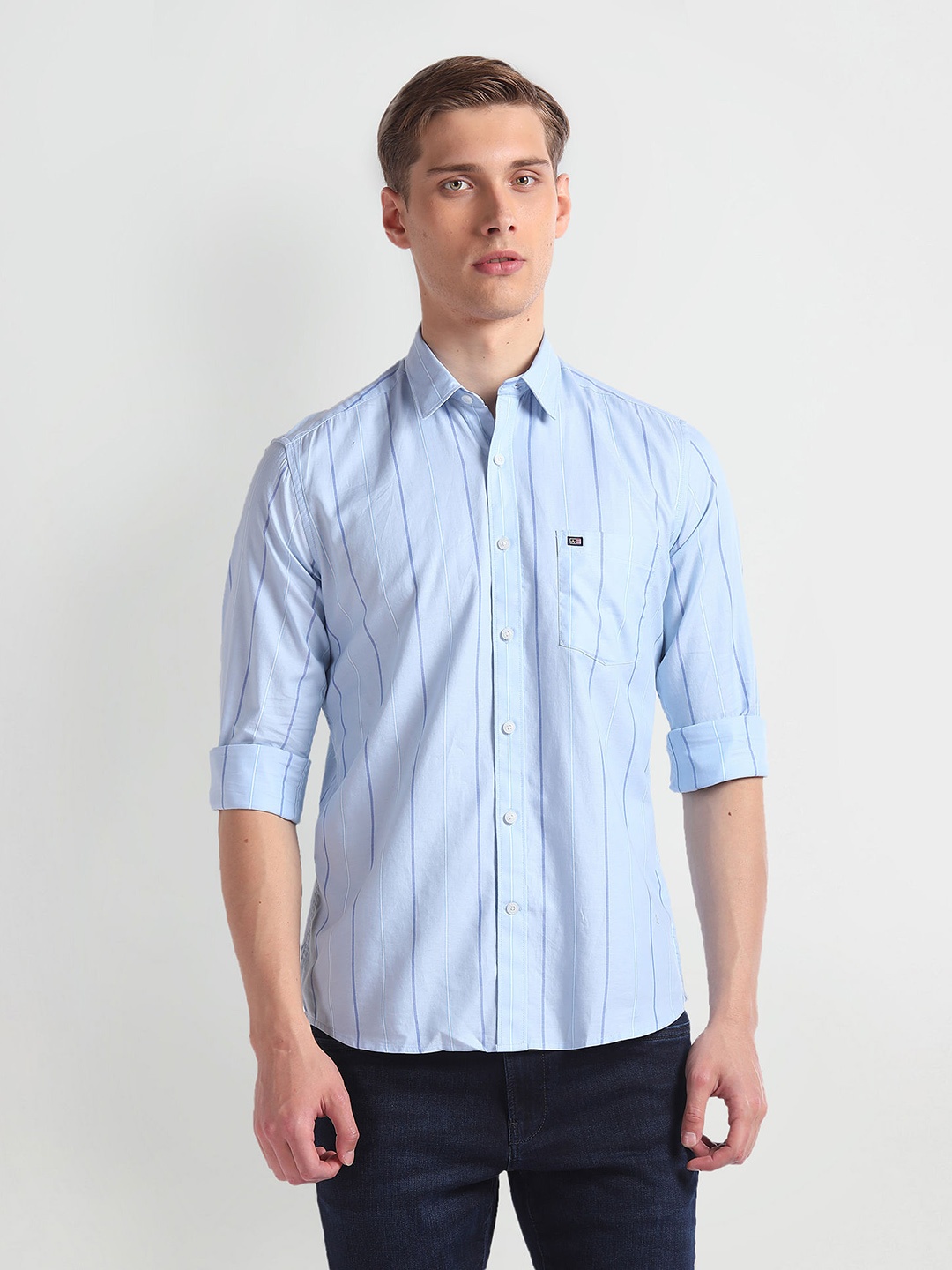 

Arrow Sport Slim Fit Striped Twill Pure Cotton Casual Shirt, Blue