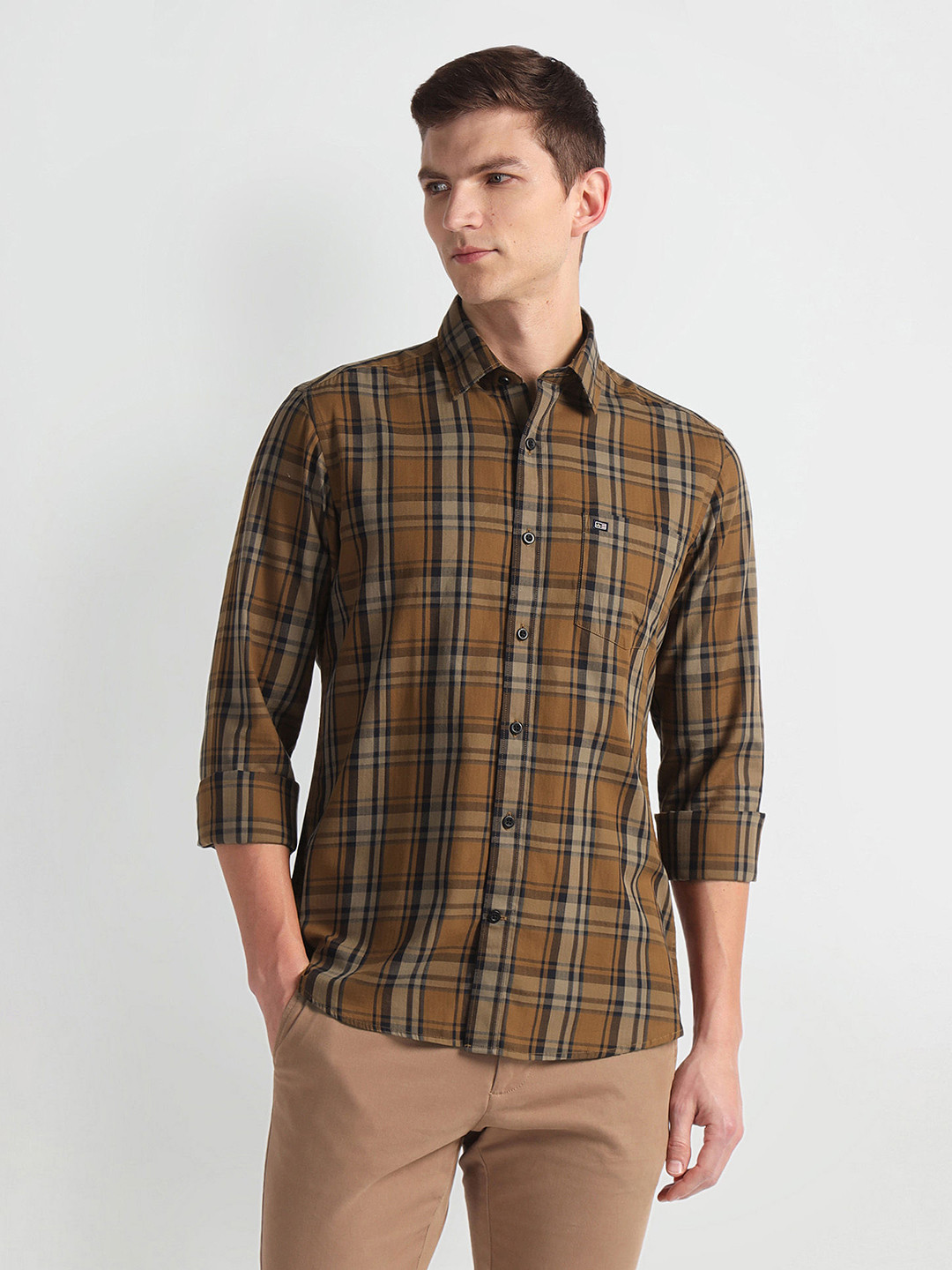 

Arrow Sport Slim Fit Tartan Checked Casual Shirt, Brown