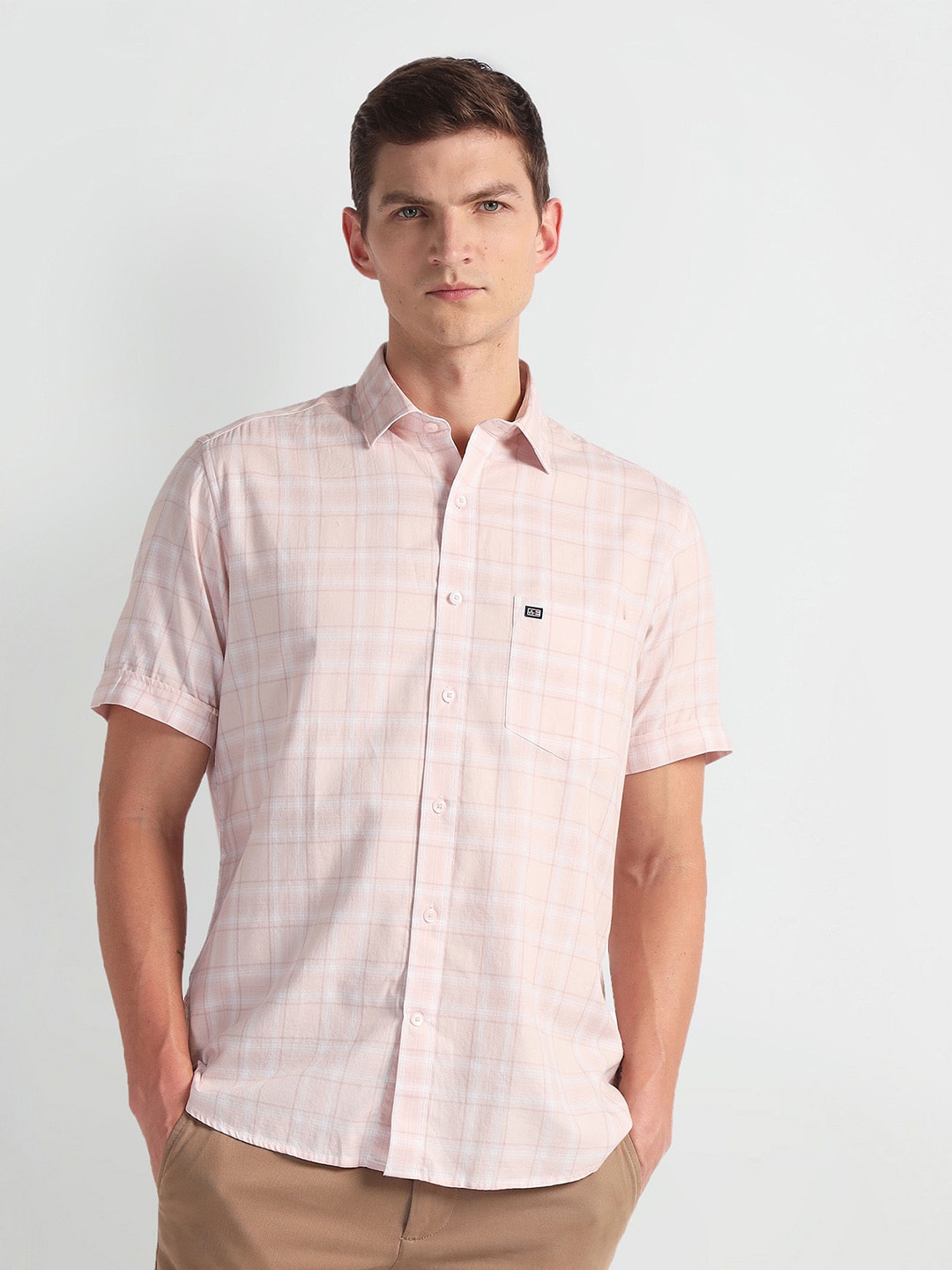 

Arrow Sport Tartan Checked Twill Casual Shirt, Pink