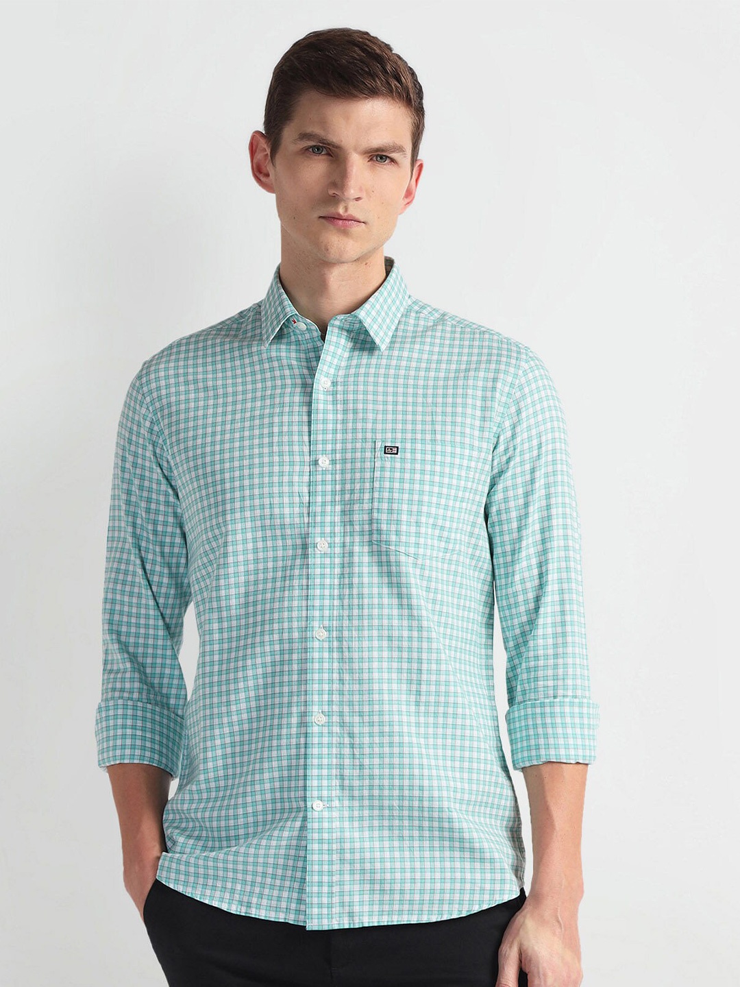 

Arrow Sport Manhattan Slim Fit Checked Twill Casual Shirt, Sea green