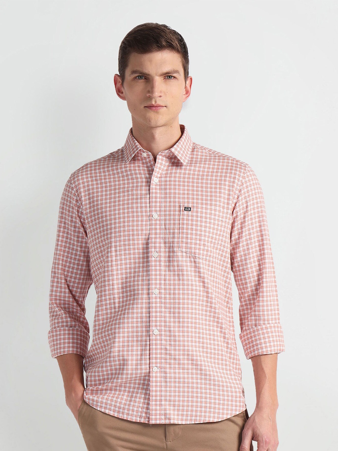 

Arrow Sport Manhattan Slim Fit Checked Casual Shirt, Peach